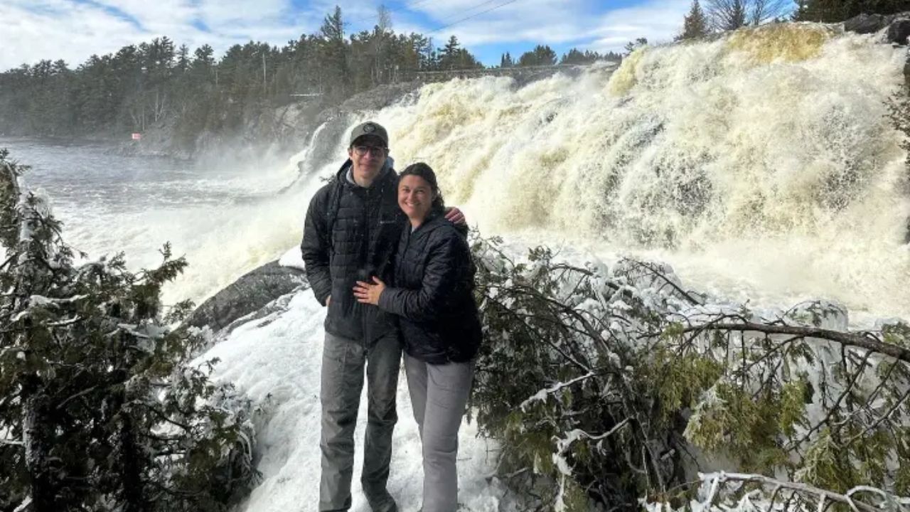 Snowy waterfall adventure in Muskoka with scenic nature views
